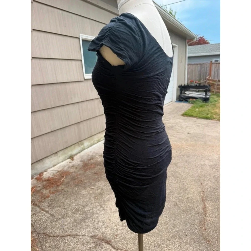 Free People Black Ruched Bodycon Mini Dress Scoop Neck Cap Sleeve XS